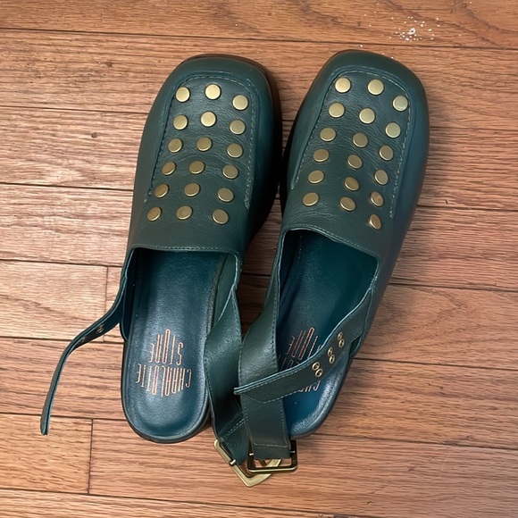 Green studded Charlotte Stone clogs size 9 - Picture 2 of 7